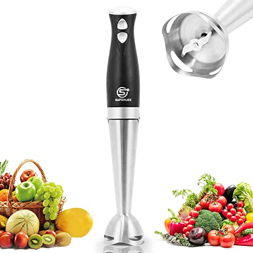 SUPERLEX Elektrische Stabmixer, 2 Geschwindigkeitsstufen Turbotaste Pürierstab 700Watt, Edelstahl Blender, für Babynahrung, Suppe, Smoothies, Püree von SUPERLEX