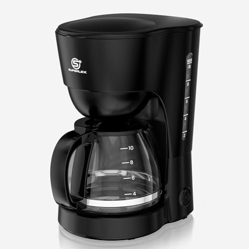 SUPERLEX Filterkaffeemaschine 1,25L für 10 Tassen Filterkaffee mit Spülmaschinengeeigneter Glaskanne Thermoskanne Anti-Tropf Automatische Abschaltung 600W Trockenkocherschutz für Zuhause Büro von SUPERLEX