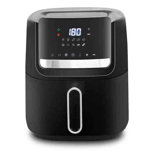 SUPERLEX Heißluftfritteuse 6,5L, Heissluft Fritteusen 10-in-1 Air Fryer Digitaler Fritteuse XL Timer 200℃, 95% weniger Öl, 1600W Schwarz von SUPERLEX