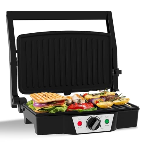 SUPERLEX Kontaktgrill Elektrogrill Tischgrill 1800W Sandwichmaker 180° Aufklappbar Kompakt 27.5x17.8cm Paninitoaster Antihaft Grillplatte Mit Temperaturregelung Für Panini Toast Fleisch Gemüse Fisch von SUPERLEX