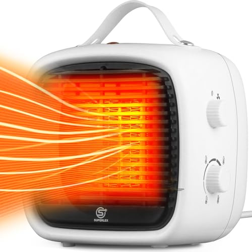 SUPERLEX Mini PTC Heizkörper Elektrischer Keramik Heizlüfter Thermostat mit 2 Heizleistungen & Ventilatorfunktion für Betrieb im Büro, Haushalt von SUPERLEX