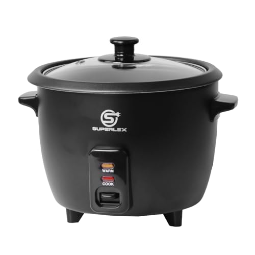 SUPERLEX Reiskocher klein 1L (450W) mit Dampfgarer & Warmhaltefunktion - Antihaft-Topf, Automatisches Kochen, Messbecher & Schaber inkl. von SUPERLEX
