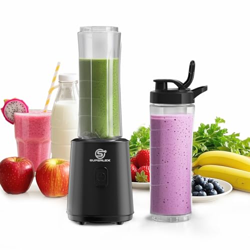 SUPERLEX Smoothie Maker Mini Standmixer 400W Tragbarer Mixer zwei PCTG-Flasche 600ml Persönlicher Mixer Mit Sicherheitsverriegelung Und Trinkdeckel Für Smoothies Shakes Obst Gemüse To Go SUPERLEX Smoothie Maker Mini Standmixer 400W Tragbarer Mixer zwei PCTG-Flasche 600ml Persönlicher Mixer Mit Sicherheitsverriegelung Und Trinkdeckel Für Smoothies Shakes Obst Gemüse To Go von SUPERLEX