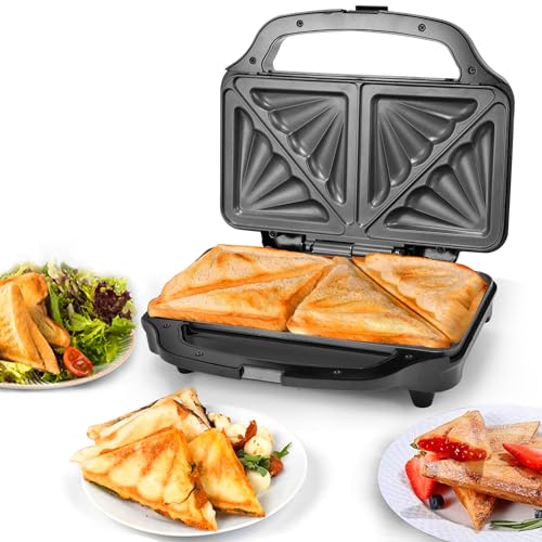 SUPERLEX XL Sandwichmaker 900W – XXL Sandwichtoaster mit Antihaftbeschichtung, 4 Sandwiches gleichzeitig & Sicherheitsgriff | BPA-frei, spülmaschinengeeignet von SUPERLEX