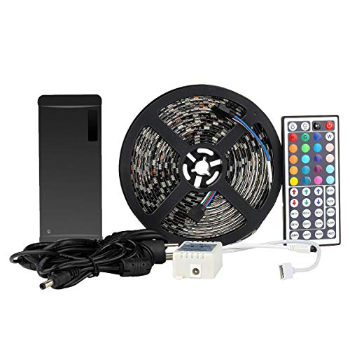SUPERNIGHT 5050 SMD 5M 16.4ft RGB 300 LED Streifen Kit Strip Licht Lichtband Lichtstreifen Set Wasserdicht IP65 in Schwarz PCB mit 44 Tasten Fernbedienung + EU Plug DC 12V Netzteil von SUPERNIGHT