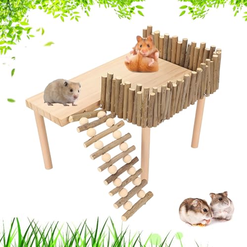 Hamster-Spiel-Holzplattform, Hamsterplattform, Kletterzubehör, Kleiner Haustierspielplatz, Klettergerüst,Kleintier-Stehplattform Mit Drehbarer Leiter, Holz Plattform, Hamster Kletterplattform von SUPERPAWS