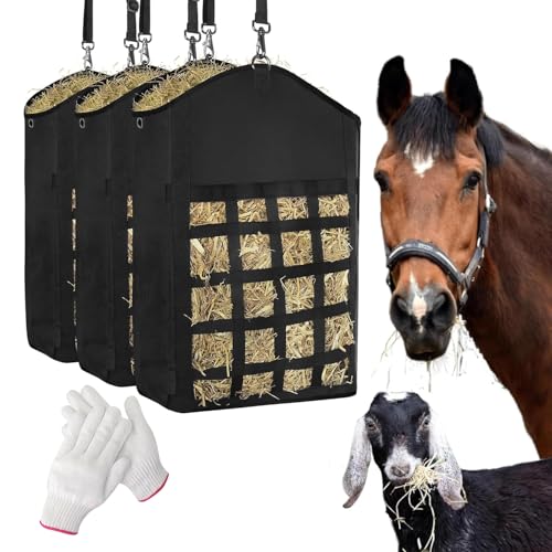 Heubeutel für Pferde, Ziegen, Schafe, Premium-Oxford, wasserdicht, mit verstellbarem Gurt und Handschuhen zum einfachen Aufhängen, 3 Packungen von SUPERPAWS