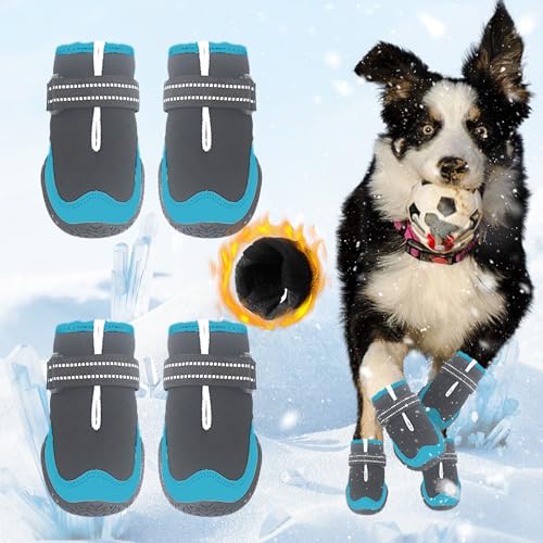Hundeschuhe für große, kleine, mittelgroße Hunde, warm, rutschfest, schützende Hundeschuhe für den Winter, kalter Gehweg, wasserdicht, Baumwolle, Pfotenschutz für Schnee, Regen, Outdoor (Blau-B, #2 (6 Hundeschuhe für große, kleine, mittelgroße Hunde, warm, rutschfest, schützende Hundeschuhe für den Winter, kalter Gehweg, wasserdicht, Baumwolle, Pfotenschutz für Schnee, Regen, Outdoor (Blau-B, #2 (6 von SUPERPAWS