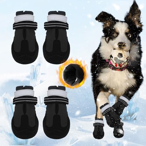 Hundeschuhe für große, kleine, mittelgroße Hunde, warm, rutschfest, schützende Hundeschuhe für den Winter, kalter Gehweg, wasserdicht, Baumwolle, Pfotenschutz für Schnee, Regen, Outdoor (Schwarz, D Hundeschuhe für große, kleine, mittelgroße Hunde, warm, rutschfest, schützende Hundeschuhe für den Winter, kalter Gehweg, wasserdicht, Baumwolle, Pfotenschutz für Schnee, Regen, Outdoor (Schwarz, D von SUPERPAWS