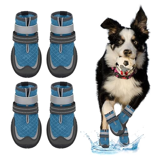 Hundeschuhe für große, kleine, mittelgroße Hunde – atmungsaktive Hundeschuhe für den Sommer, heißer Gehweg, wasserdicht, Pfotenschutz für Spaziergänge im Freien, Blau, Nr. 8 (9 x 7,5 cm) (L x B) für von SUPERPAWS
