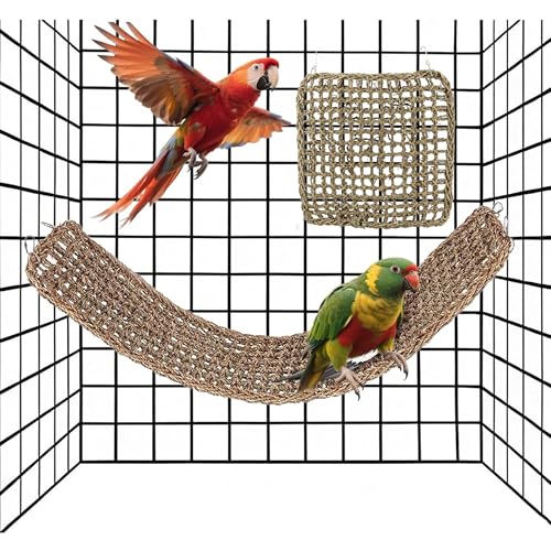 Natürliches Vogelkäfignetz, 101,6 x 17,8 cm, Seegras-Matte, gewebte Hängematte, Vogelsitzstangen für Käfige, 2 Stück, große Ratten-Kauspielzeug mit Haken für Papageien, Hamster, Meerschweinchen Natürliches Vogelkäfignetz, 101,6 x 17,8 cm, Seegras-Matte, gewebte Hängematte, Vogelsitzstangen für Käfige, 2 Stück, große Ratten-Kauspielzeug mit Haken für Papageien, Hamster, Meerschweinchen von SUPERPAWS