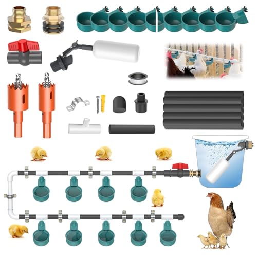 Pipeline Automatisches Geflügel-Bewässerungssystem-Set (68 Zubehörteile im Lieferumfang enthalten), Hühner-/Enten-Gans-Wasserspender mit 20,3 cm SCH, 80 1/2 Zoll PVC-Wasserleitungen von SUPERPAWS
