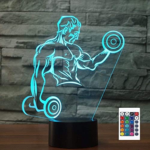 3D Bodybuilder Fernbedienung 16 Farben Nachtlichter Illusion Acryl LED Tisch Nachttisch Lampe Kinder Schlafzimmer Schreibtisch Dekor Geburtstag Geschenke Spielzeug für Kinder von SUPERRUIDALONG