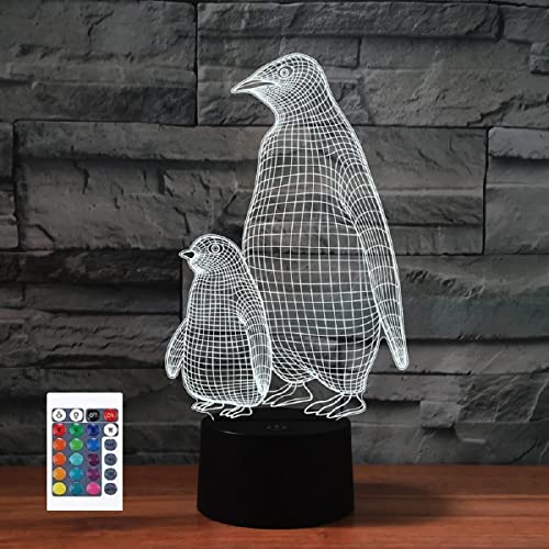 3D Cartoon Pinguin-Fernbedienung 16 Farben Nachtlichter Illusion Acryl LED-Tisch Nachttischlampe Kinderzimmer Schreibtisch Dekoration Geburtstagsgeschenke Spielzeug für Kinder von SUPERRUIDALONG