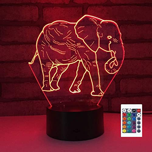3D Elefanten Fernbedienung 16 Farben Nachtlichter Illusion Acryl LED Tisch Nachttischlampe Kinderzimmer Schreibtisch Dekoration Geburtstag Spielzeug für Kinder von SUPERRUIDALONG