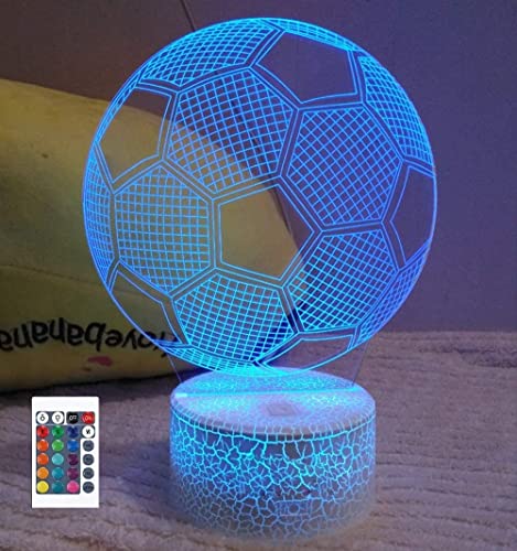 3D Fußball Fernbedienung 16 Farben Nachtlichter Illusion Acryl LED Tisch Nachttischlampe Kinderzimmer Schreibtisch Dekoration Geburtstag Weihnachtsgeschenke Spielzeug für Kinder von SUPERRUIDALONG