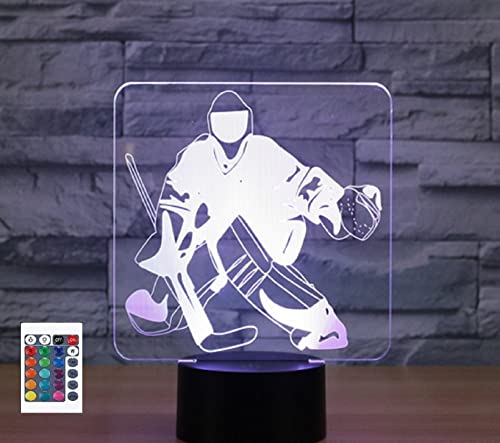 3D-Hockeytorwartor Fernbedienung 16 Farben Nachtlichter Illusion Acryl LED-Tisch Nachttischlampe Kinderzimmer Schreibtisch Dekoration Geburtstagsgeschenke Spielzeug für Kinder von SUPERRUIDALONG