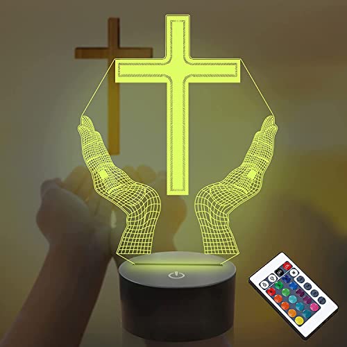 3D Jesus Kreuz Fernbedienung 16 Farben Nachtlichter Illusion Acryl LED Tisch Nachttisch Lampe Kinder Schlafzimmer Schreibtisch Dekor Geburtstag Geschenke Spielzeug für Kinder von SUPERRUIDALONG