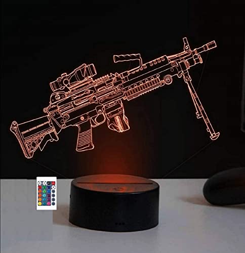3D Maschinengewehr Lampe Fernbedienung 16 Farben Nachtlichter Illusion Acryl LED-Tisch Nachttischlampe Kinderzimmer Schreibtisch Dekoration Geburtstag süßes Spielzeug für Kinder und Erwachsene von SUPERRUIDALONG