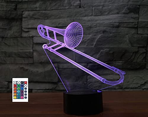 3D Musikinstrument Posaune Fernbedienung 16 Farben Nachtlichter Illusion Acryl LED Tisch Nachttisch Lampe Kinder Schlafzimmer Schreibtisch Dekor Geburtstag Geschenke Spielzeug für Kinder von SUPERRUIDALONG