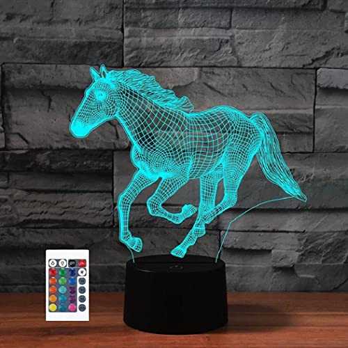 3D Pferdelampe Fernbedienung16 Farben Nachtlichter Illusion Acryl LED Tisch Nachttischlampe Kinderzimmer Schreibtisch Dekoration Geburtstag süßes Spielzeug für Kinder und Erwachsene von SUPERRUIDALONG