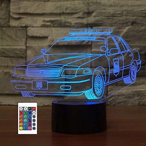 3D Polizei Auto Lampe Fernbedienung 16 Farben Nachtlichter Illusion Acryl LED-Tisch Nachttischlampe Kinderzimmer Schreibtisch Dekoration Geburtstag süßes Spielzeug für Kinder und Erwachsene von SUPERRUIDALONG