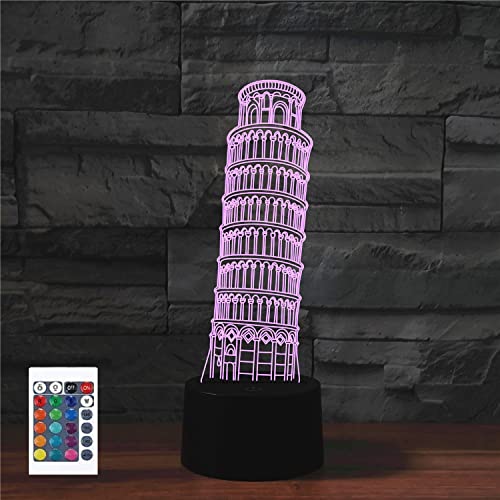 3D Schiefer Turm von Paris Fernbedienung 16 Farben Nachtlichter Illusion Acryl LED Tisch Nachttisch Lampe Kinder Schlafzimmer Schreibtisch Dekor Geburtstag Geschenke Spielzeug für Kinder von SUPERRUIDALONG