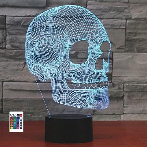 3D Totenkopf Lampe Fernbedienung 16 Farben Nachtlichter Illusion Acryl LED Tisch Nachttischlampe Kinderzimmer Schreibtisch Dekoration Geburtstag süßes Spielzeug für Kinder und Erwachsene von SUPERRUIDALONG