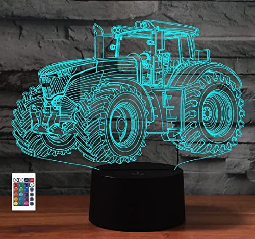 3D Traktor Lampe Fernbedienung 16 Farben Nachtlichter Illusion Acryl LED Tisch Nachttischlampe Kinderzimmer Schreibtisch Dekoration Geburtstag süßes Spielzeug für Kinder und Erwachsene von SUPERRUIDALONG