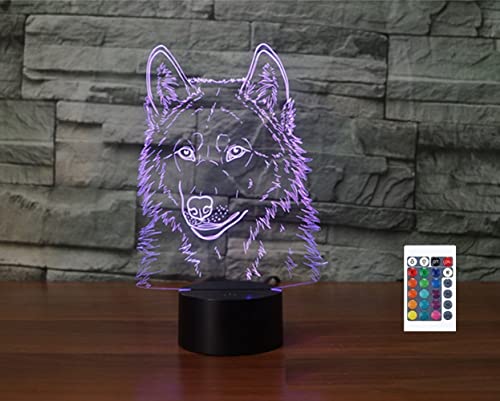 SUPERRUIDALONG 3D Der Wolf Optische Illusion Lampen Große 16 Farbe Ändern Acryl Touch Tisch Schreibtisch Nachtlicht mit USB-Kabel für Kinder Schlafzimmer Geburtstagsgeschenke Geschenk von SUPERRUIDALONG