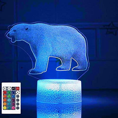 3D kreative Eisbär-Lampe Fernbedienung 16 Farben Nachtlichter Illusion Acryl LED-Tisch Nachttischlampe Kinderzimmer Schreibtisch Dekoration Geburtstag süßes Spielzeug für Kinder und Erwachsene von SUPERRUIDALONG