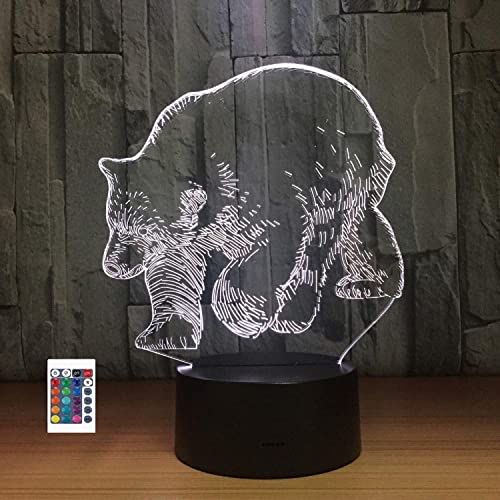 3D kreative Eisbär Lampe Fernbedienung 16 Farben Nachtlichter Illusion Acryl LED Tisch Nachttischlampe Kinderzimmer Schreibtisch Dekoration Geburtstag süßes Spielzeug für Kinder und Erwachsene von SUPERRUIDALONG