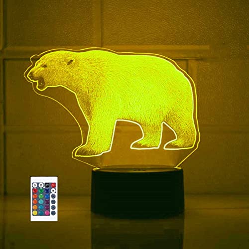 3D kreative Eisbär Lampe Fernbedienung 16 Farben Nachtlichter Illusion Acryl LED Tisch Nachttischlampe Kinderzimmer Schreibtisch Dekoration Geburtstag süßes Spielzeug für Kinder und Erwachsene von SUPERRUIDALONG