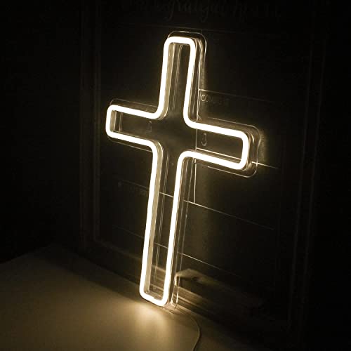 SUPERRUIDALONG Jesus-Kreuz-Neonschilder, warmweiße LED-Neonlichter für Wanddekoration, USB-Kruzifix, Neonschild, 40,9 x 30,5 cm, Acryl-Silikon, religiöse dekorative Beschilderung von SUPERRUIDALONG