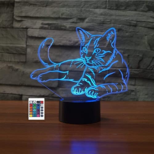 Kreative 3D Katze lampe Fernbedienung 16 Farben Nachtlichter Illusion Acryl LED Tisch Nachttischlampe Kinderzimmer Schreibtisch Dekoration Geburtstag süßes Spielzeug für Kinder und Erwachsene von SUPERRUIDALONG