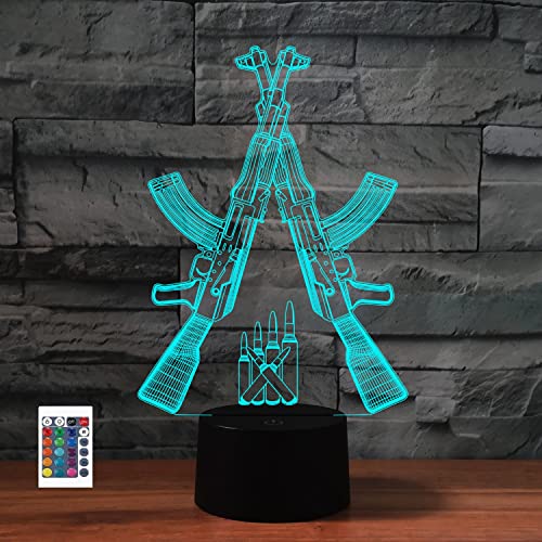 SUPERRUIDALONG 3D AK Gun Fernbedienung 16 Farben Nachtlichter Illusion Acryl LED Tisch Nachttisch Lampe Kinder Schlafzimmer Schreibtisch Dekor Geburtstag Geschenke Spielzeug für Kinder von SUPERRUIDALONG