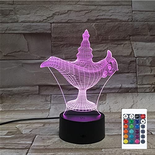SUPERRUIDALONG 3D Aladdin's Lampe Nachtlicht Fernbedienung Power Touch Tisch Schreibtisch Optische Illusion Lampen 16 Farbwechsel Lichter Heimdekoration Weihnachten Geburtstag Geschenk von SUPERRUIDALONG