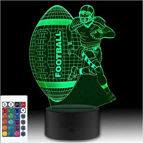 SUPERRUIDALONG 3D American Football Fernbedienung 16 Farben Nachtlichter Illusion Acryl LED Tisch Nachttisch Lampe Kinder Schlafzimmer Schreibtisch Dekor Geburtstag Geschenke Spielzeug für Kinder von SUPERRUIDALONG