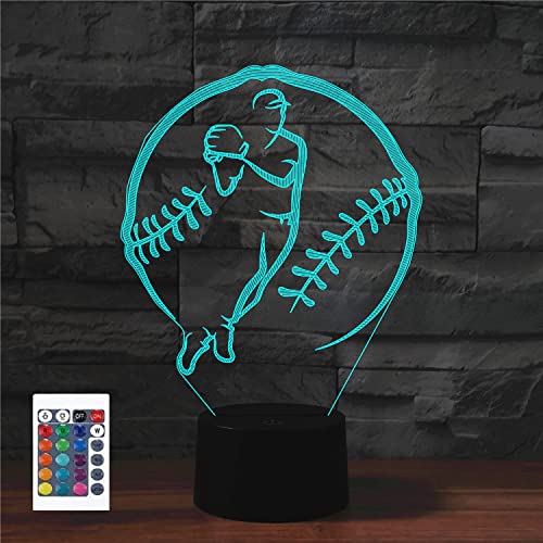 SUPERRUIDALONG 3D-Baseball-Fernbedienung 16 Farben Nachtlichter Illusion Acryl LED-Tisch Nachttischlampe Kinderzimmer Schreibtisch Dekoration Geburtstagsgeschenke Spielzeug für Kinder von SUPERRUIDALONG