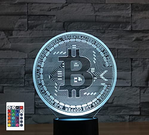 SUPERRUIDALONG 3D Bitcoin Nachtlichter Fernbedienung 16 Farben Illusion Acryl LED Tisch Nachttisch Lampe Kinder Schlafzimmer Schreibtisch Dekor Geburtstag Geschenke Spielzeug für Kinder von SUPERRUIDALONG