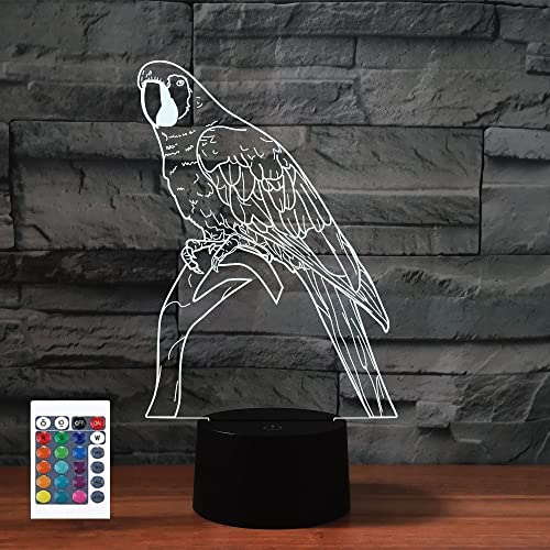 SUPERRUIDALONG 3D Cartoon Papagei Fernbedienung 16 Farben Nachtlichter Illusion Acryl LED Tisch Nachttisch Lampe Kinder Schlafzimmer Schreibtisch Dekor Geburtstag Geschenke Spielzeug für Kinder von SUPERRUIDALONG