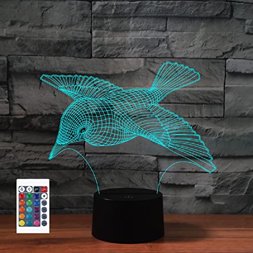 SUPERRUIDALONG 3D Cartoon Vögel Fernbedienung 16 Farben Nachtlichter Illusion Acryl LED Tisch Nachttisch Lampe Kinder Schlafzimmer Schreibtisch Dekor Geburtstag Geschenke Spielzeug für Kinder von SUPERRUIDALONG