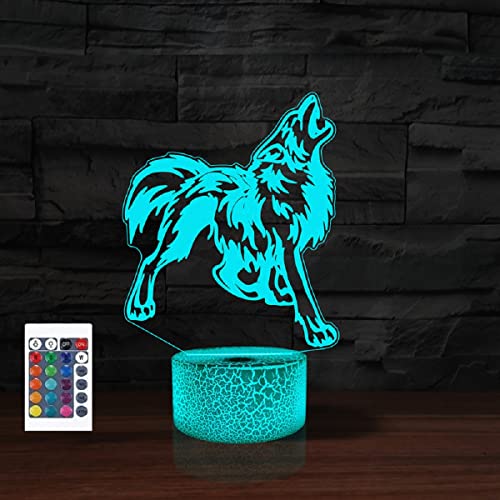 SUPERRUIDALONG 3D Cartoon Wolf Fernbedienung 16 Farben Nachtlichter Illusion Acryl LED Tisch Nachttisch Lampe Kinder Schlafzimmer Schreibtisch Dekor Geburtstag Geschenke Spielzeug für Kinder von SUPERRUIDALONG