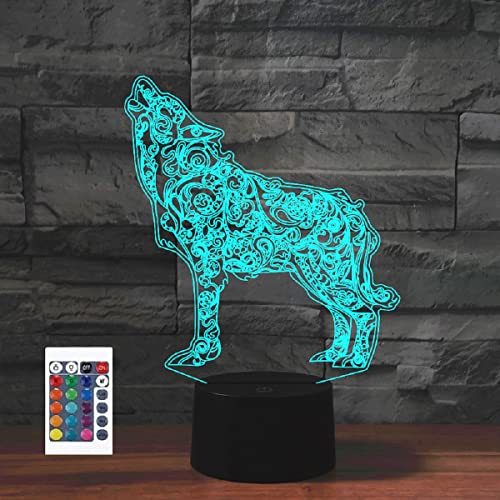 SUPERRUIDALONG 3D Cartoon Wolf Fernbedienung 16 Farben Nachtlichter Illusion Acryl LED Tisch Nachttisch Lampe Kinder Schlafzimmer Schreibtisch Dekor Geburtstag Geschenke Spielzeug für Kinder von SUPERRUIDALONG