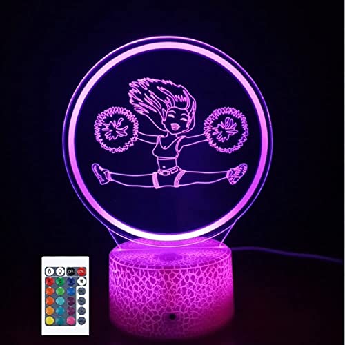 SUPERRUIDALONG 3D Cheerleader Mädchen Fernbedienung 16 Farben Nachtlichter Illusion Acryl LED Tisch Nachttisch Lampe Kinder Schlafzimmer Schreibtisch Dekor Geburtstag Geschenke Spielzeug für Kinder von SUPERRUIDALONG