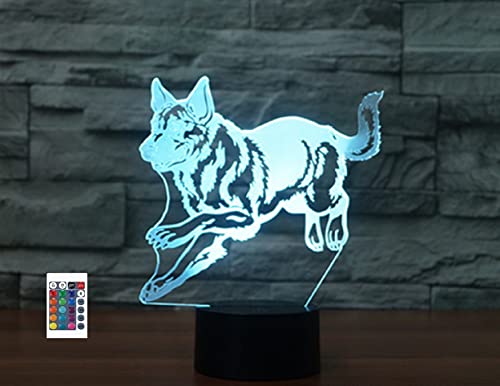 SUPERRUIDALONG 3D Deutscher Schäferhund Fernbedienung 16 Farben Nachtlichter Illusion Acryl LED Tisch Nachttisch Lampe Kinder Schlafzimmer Schreibtisch Dekor Geburtstag Geschenke Spielzeug für Kinder von SUPERRUIDALONG