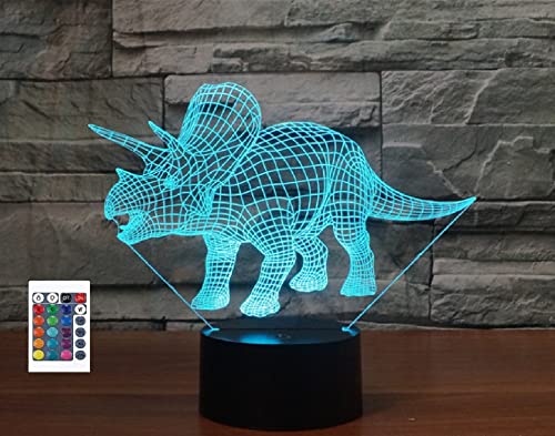 SUPERRUIDALONG 3D Dinosaurier Fernbedienung 16 Farben Nachtlichter Illusion Acryl LED Tisch Nachttisch Lampe Kinder Schlafzimmer Schreibtisch Dekor Geburtstag Geschenke Spielzeug für Kinder von SUPERRUIDALONG