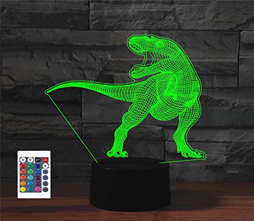 SUPERRUIDALONG 3D Dinosaurier Fernbedienung 16 Farben Nachtlichter Illusion Acryl LED Tisch Nachttisch Lampe Kinder Schlafzimmer Schreibtisch Dekor Geburtstag Geschenke Spielzeug für Kinder von SUPERRUIDALONG