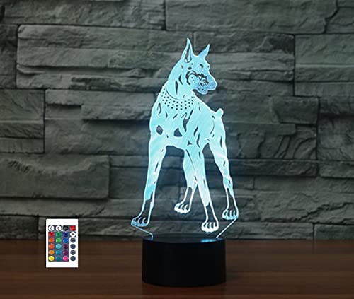 SUPERRUIDALONG 3D Dobermann Pinscher Fernbedienung 16 Farben Nachtlichter Illusion Acryl LED Tisch Nachttisch Lampe Kinder Schlafzimmer Schreibtisch Dekor Geburtstag Geschenke Spielzeug für Kinder von SUPERRUIDALONG