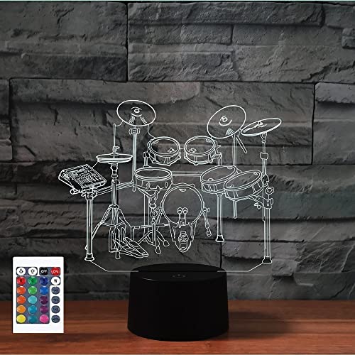 SUPERRUIDALONG 3D Drum Kit Fernbedienung 16 Farben Nachtlichter Illusion Acryl LED Tisch Nachttisch Lampe Kinder Schlafzimmer Schreibtisch Dekor Geburtstag Geschenke Spielzeug für Kinder von SUPERRUIDALONG